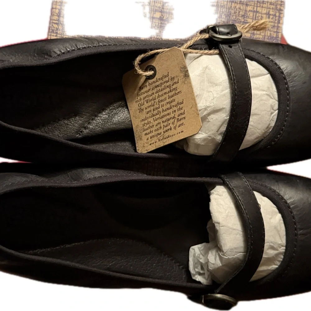 Born Black Leather Mary Jane Flats with Buckle Strap - Picture 2 of 13